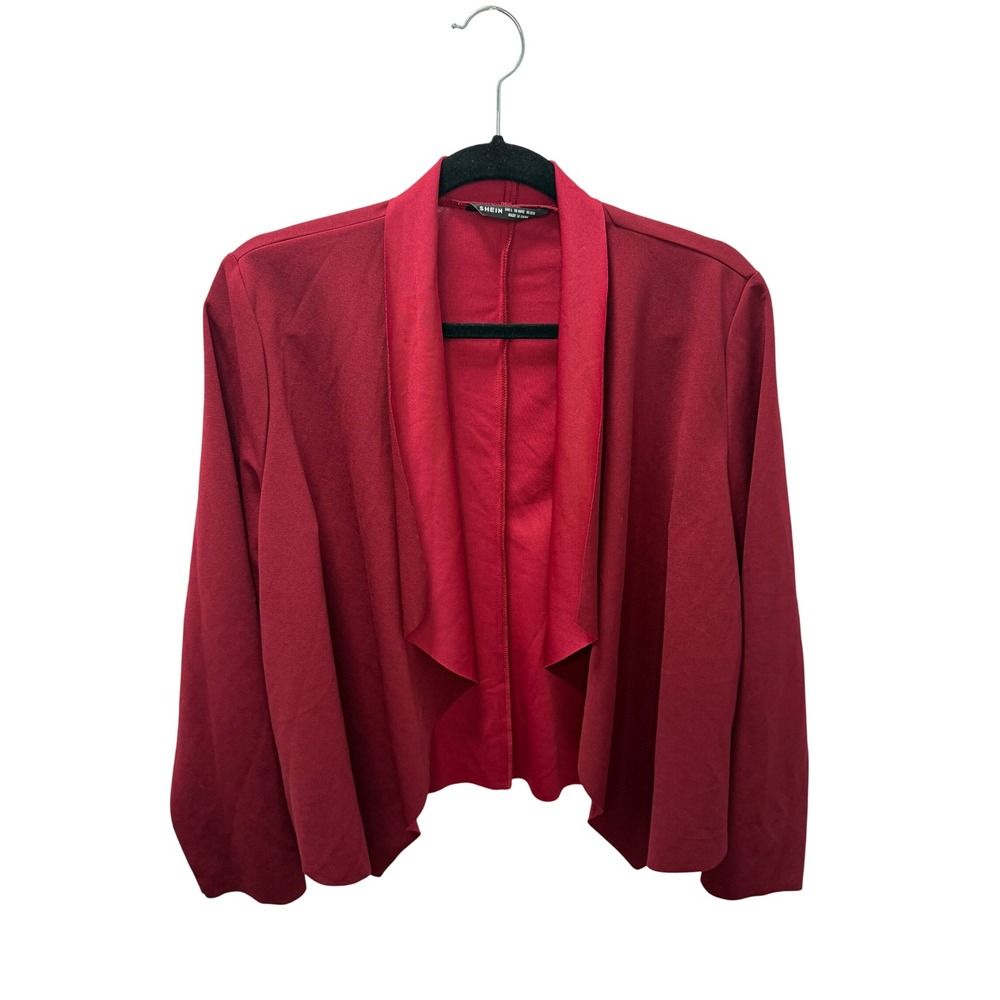 Shein Womens Burgundy Red Waterfall Open Front Drape Blazer Jacket Size L